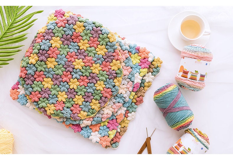 100% Cotton Multicolored Gradient Cotton Wool Rainbow Soft Warm Cotton Yarn  100 g Cake Yarn Cotton Gauze Hot DIY Rainbow Yarn for Knitting Or Crochet