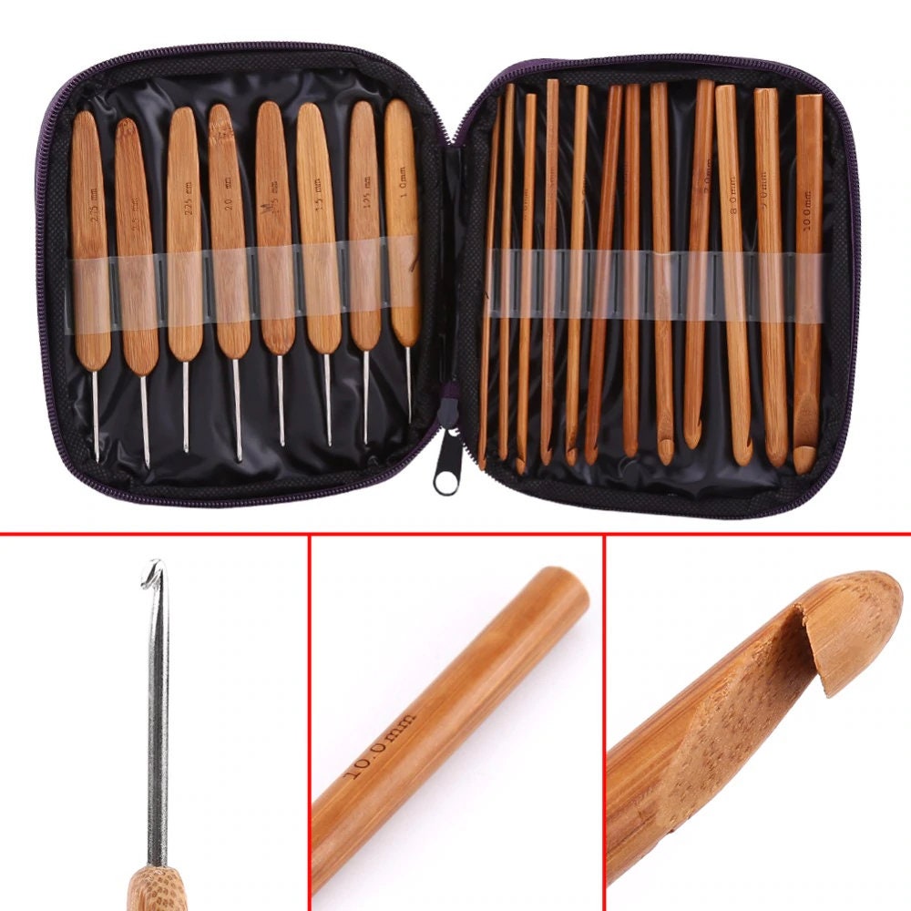 Uxcell Crochet Hooks 12pcs, 15.74\" Bamboo Knitting Needles Kit Yarn Weaving Tool For Beginners Rainbow Wood