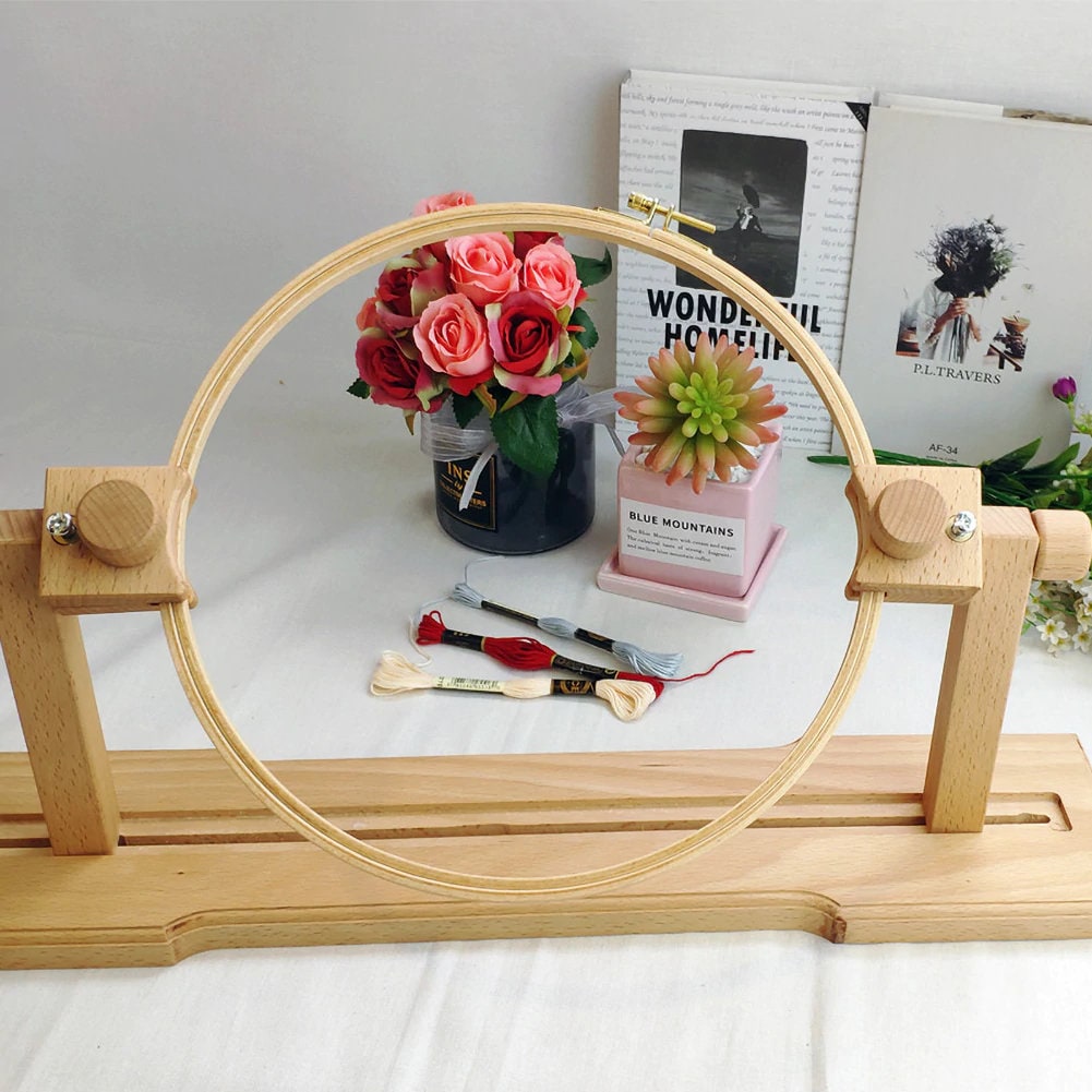 ZERNEIL Adjustable Cross Stitch Holder Frame Rack, Wooden Embroidery Hoop  Stand Angle, Adjustable Embroidery Stand, 360° Rotated Needlework Craft