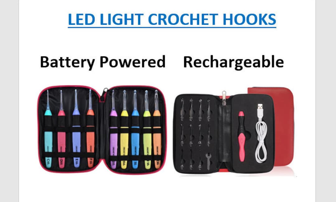 11 Sizes Lighted Crochet Hooks Set Rechargeable Hook Purple-Black