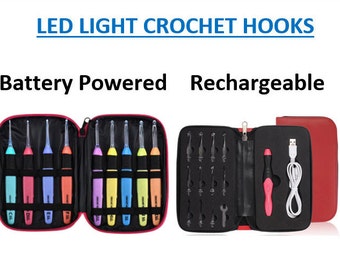 LED Light Crochet Hooks and Knitting Needles Set | Bedtime Knitting, Nighttime Crochet| Battery Powered, Rechargeable |Free Shipping