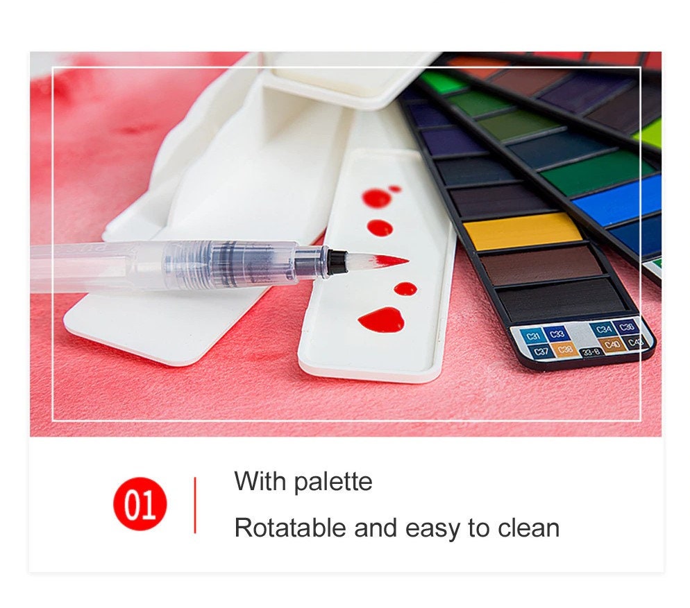 Watercolor Paint Set With Water Brush Pen, Cleaning Sponge and Palette  Portable Collapsible Professional Solid Color Free Shipping 