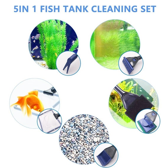 5 in 1 Aquarium Cleaning Tool Tank Cleaning Sponge, Fishing Net