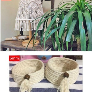 May include: Two macrame rope baskets with wooden beads and tassels. The baskets are 6mm thick and are shown on a striped surface. The text "6mm" is visible in the image.
