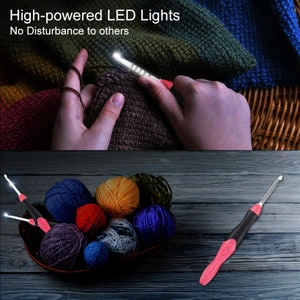 LED luz de ganchillo ganchos y agujas de punto set / punto de cama, ganchillo nocturno / batería alimentado, envío recargable / libre imagen 7