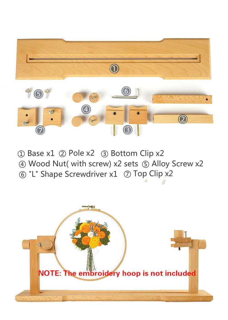 Adjustable Embroidery Hoop Stand - Wooden Hands-Free Holder For Cross Stitch, Sewing & Needlework