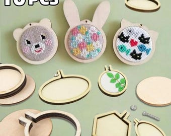 Mini Wooden Embroidery Hoops - Mixed Shapes - DIY Jewelry Kit