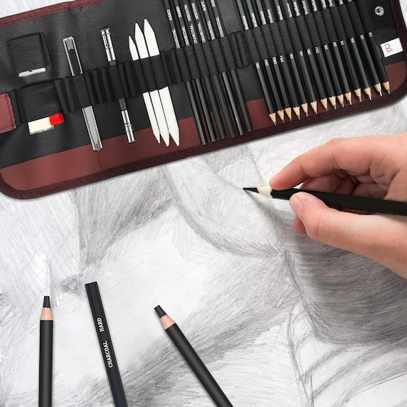 Marie's 29-Piece Professional Drawing Pencil Kit with Charcoal & Carry Case