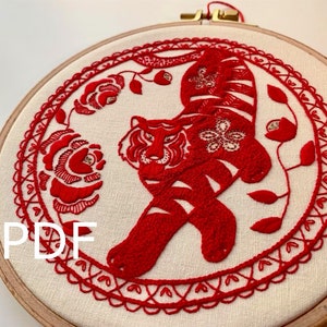 Tiger & Blossoms - Hand Embroidery Pattern/ PDF Download/ Tutorial/ Stitching Guide/ Instant Digital/ DIY