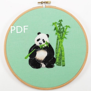 Panda and Bamboo - Embroidery Pattern/ PDF Download/ Tutorial/ Stitching Guide/ Instant Digital/ Thread painting/ stumpwork/ 3D/ animal