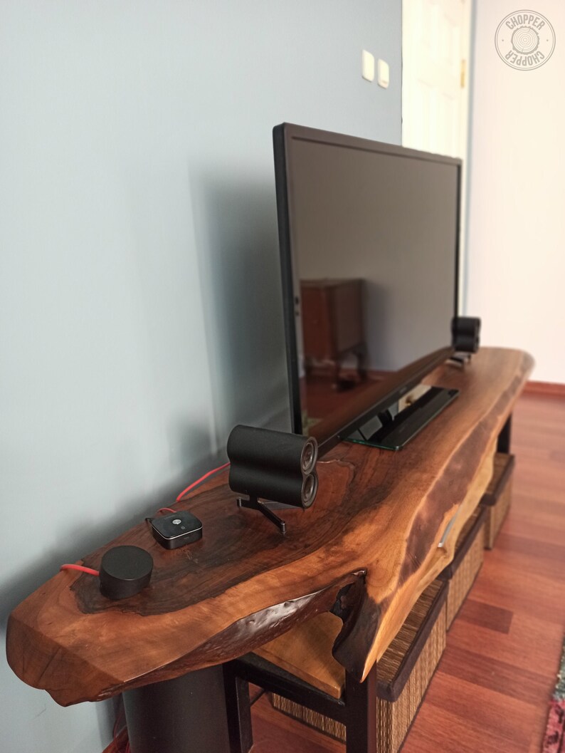 Wooden TV Table Top Rustic TV Stand Live Edge TV Console Etsy
