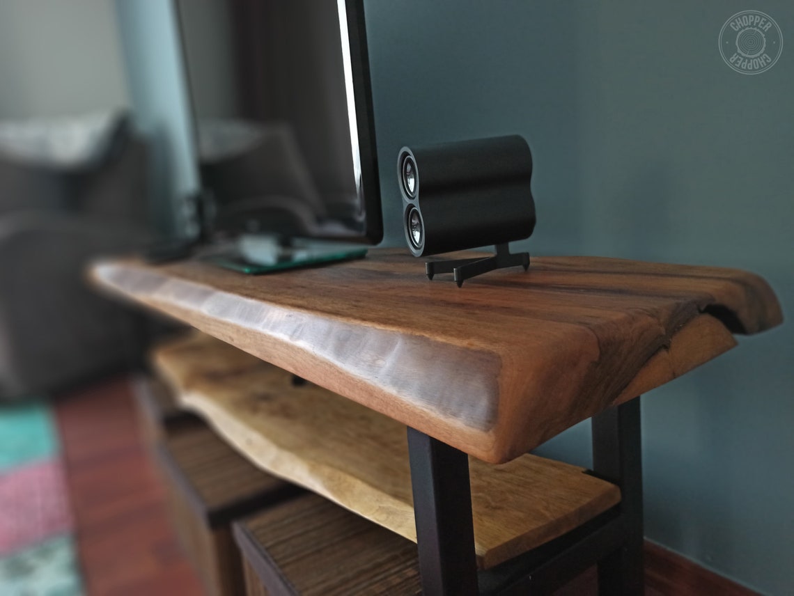 Wooden TV Table Top Rustic TV Stand Live Edge TV Console Etsy