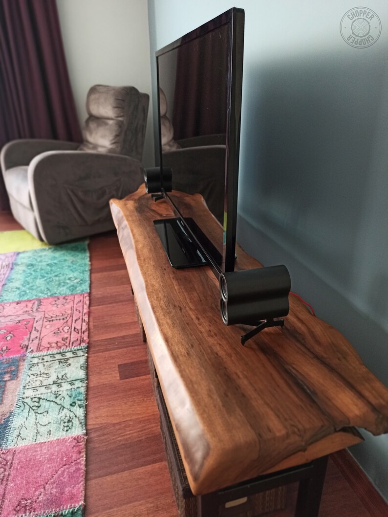 Wooden TV Table Top Rustic TV Stand Live Edge TV Console Etsy