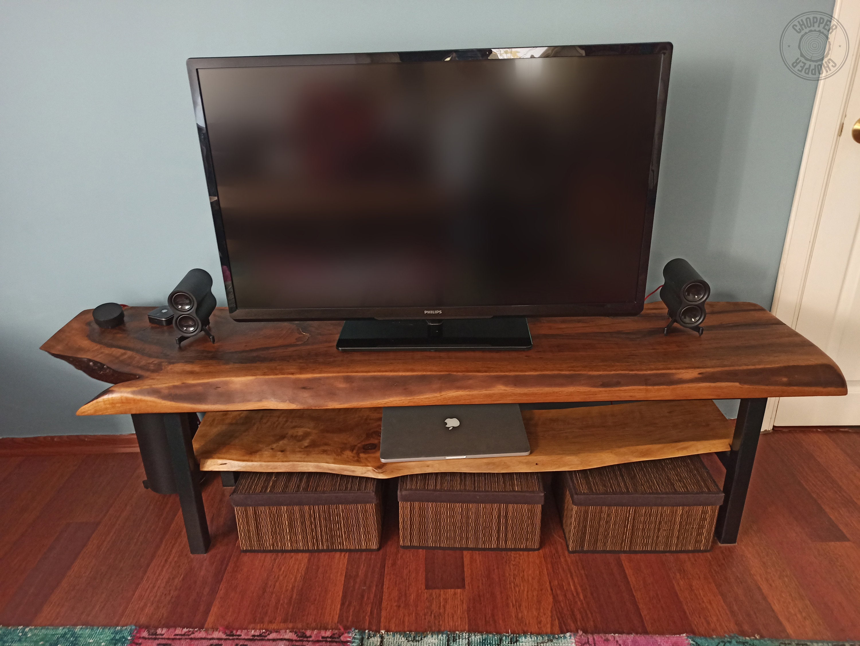 Wooden TV Table Top Rustic TV Stand Live Edge TV Console Etsy