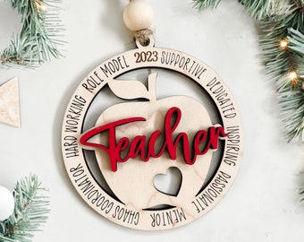 Teacher Wood Ornament, Teacher Gift, Wood Ornament, Engraved Ornament, Laser Cut Ornament, Christmas Ornament, Christmas Gift