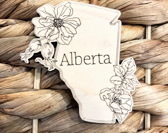 Alberta Wooden Magnet, Provincial Magnet, Alberta Magnet, Wooden Magnet, Floral Magnet