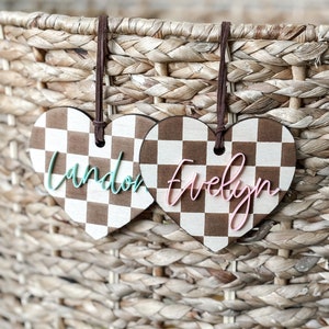Valentine’s Day Basket Tag, Personalized Valentine’s Day Tag, Acrylic Basket Name Tag, Wood Basket Tag, Engraved Name Tag, Kids Name Tag