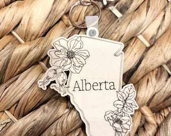 Alberta Wooden Keychain, Provincial Keychain, Alberta Keyring, Wooden Keyring
