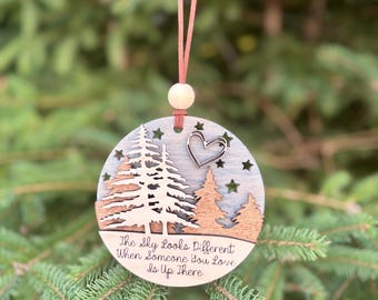 The Sky Looks Different, Memorial Ornament, Wood Ornament, Engraved Ornament, Laser Cut Ornament, Christmas Ornament, Christmas Gift