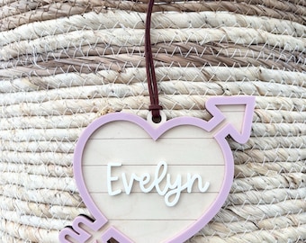 Valentine’s Day Basket Tag, Personalized Valentine’s Day Tag, Acrylic Basket Name Tag, Wood Basket Tag, Engraved Name Tag, Kids Name Tag