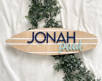 Custom Nursery Name Sign, Surfboard Nursery Sign, Custom Nursery Sign, 3D Name Nursery Sign, Kids Room Sign, Baby Shower Gift