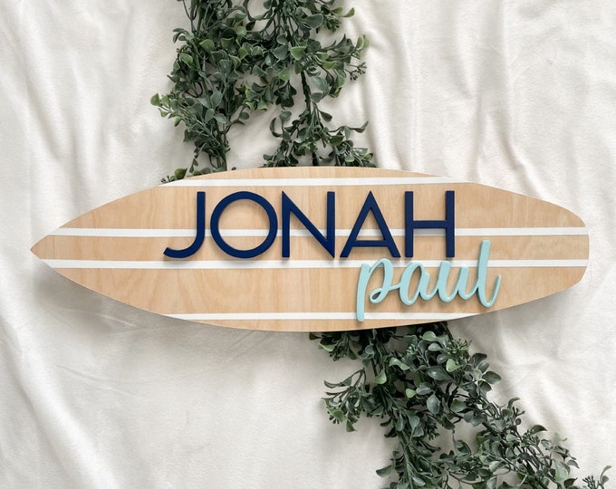 Custom Nursery Name Sign, Surfboard Nursery Sign, Custom Nursery Sign, 3D Name Nursery Sign, Kids Room Sign, Baby Shower Gift