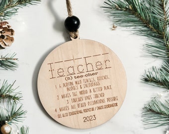 Teacher Definition Wood Ornament, Teacher Gift, Wood Ornament, Engraved Ornament, Laser Cut Ornament, Christmas Ornament, Christmas Gift