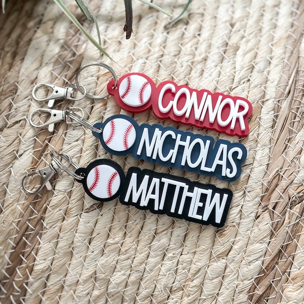 Baseball Name Keychain, Acrylic Keychain, 3D Name Keychain, Backpack Keychain, Kids Keychain, Personalized Name Keychain, Bag Tag, Keychain