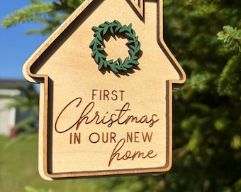First Christmas In Our New Home Ornament, Wood Ornament, Engraved Ornament, Laser Cut Ornament, Christmas Ornament, Christmas Gift