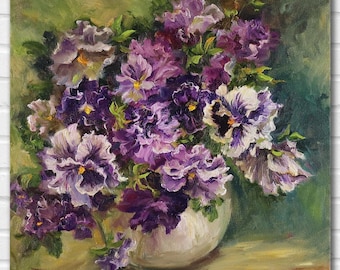 Original Pansy Oil Painting: Victorian Floral Still Life Art