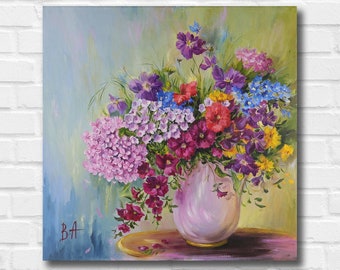 Flower oil painting on canvas, Flowers in vase painting, Wildflowers painting, Floral still life, Original floral painting, Flower art