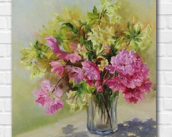 Original Floral Oil Painting: Pink Bouquet Still Life