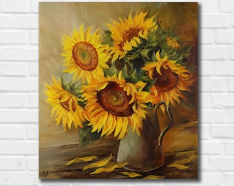Sunflower Oil Painting on Canvas: Floral Impressionism Art - Etsy