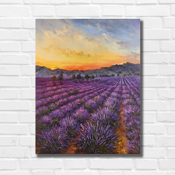 Impressionist oil painting on canvas, Palette knife painting, Tuscany painting, Tuscany wall art, Lavender wall art, Lavender landscape