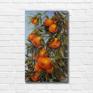 Original Gemälde auf Leinwand, Zitrusbaum, Orangenbaum, Obstbaum Stilleben, Innen Malerei, Original Kunstwerk