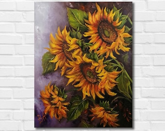 Sonnenblumen Gemälde, Blumen Öl Gemälde auf Leinwand, Sonnenblumen Dekor, FloralEs Gemälde, Stillleben Gemälde, Impressionismus Öl gemälde