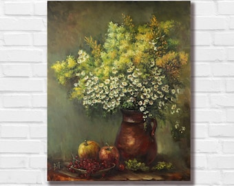 Flower oil painting on canvas, Wildflowers painting, Wildflowers art, Victorian painting, Floral still life, Original floral painting