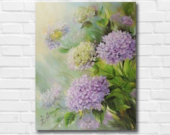 Interior oil painting on canvas, Original floral painting, Hydrangea painting, Blue hydrangea art, Abstract flower painting, Home decor