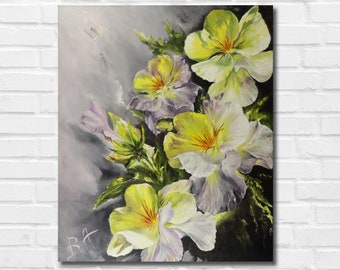 Original Pansy Oil Painting on Canvas: Floral Art