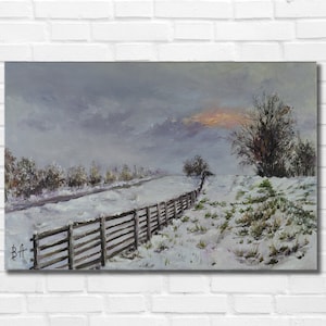 Original oil painting on canvas, Tree painting, Landscape painting, Winter painting, Christmas painting, Winter landscape, Apartment decor