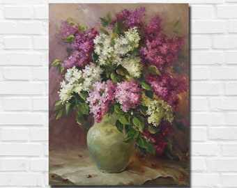 Lilac Oil Painting on Canvas: Floral Still Life Artwork