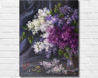 Lilac Oil Painting on Canvas: Floral Still Life Artwork
