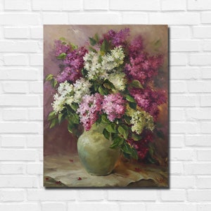 Flower oil painting on canvas, Lilac painting, Original painting, Lilac in vase, Original artwork, Still life painting, Floral wall art