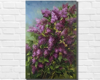 Flower oil painting on canvas, Lilac painting, Original painting, Lilac in vase, Original artwork, Still life painting, Apartment decor