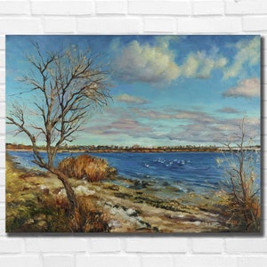 Original Ölgemälde auf Leinwand, Wolken Malerei, Landschaftsmalerei, Fluss Malerei, See Malerei, Impressionismus Malerei, Natur