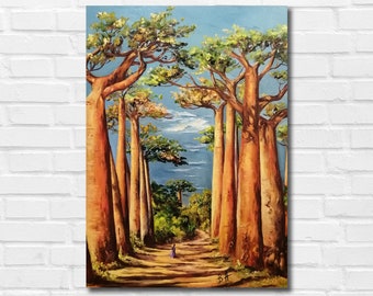 Original interior oil painting, African painting, African art, Tree art, Baobab tree painting, African landscape, Nature painting