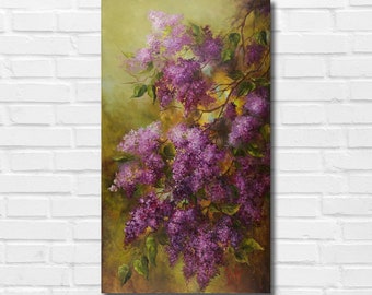 Lilac Oil Painting on Canvas: Floral Still Life Artwork