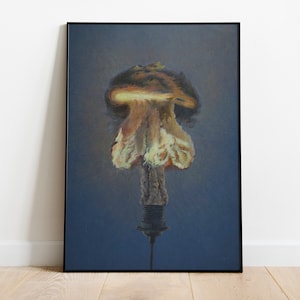Dibujo con lápices de colores sobre papel, Cartel hecho a mano, Cuadro original, Arte original, Explosión nuclear, Pintura surrealista, Arte brillante