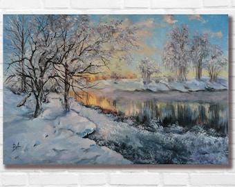 油絵絵画 ロシア絵画 雪 冬の風景 キャンバスに油絵 雪の森 雪の