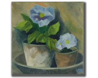 Flower oil painting on canvas, Flowers in vase original painting, Pansy painting, Violets painting, Floral still life, Impressionism flower